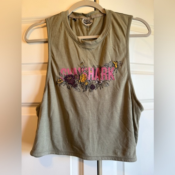 Gymshark Green Floral Embroidered Crop Muscle Tee Size M - Picture 2 of 7